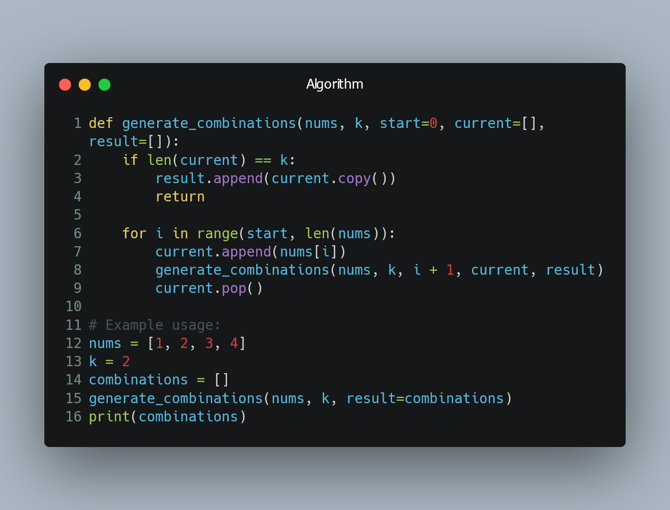 Algorithm to Return All Combinations of k Elements from n