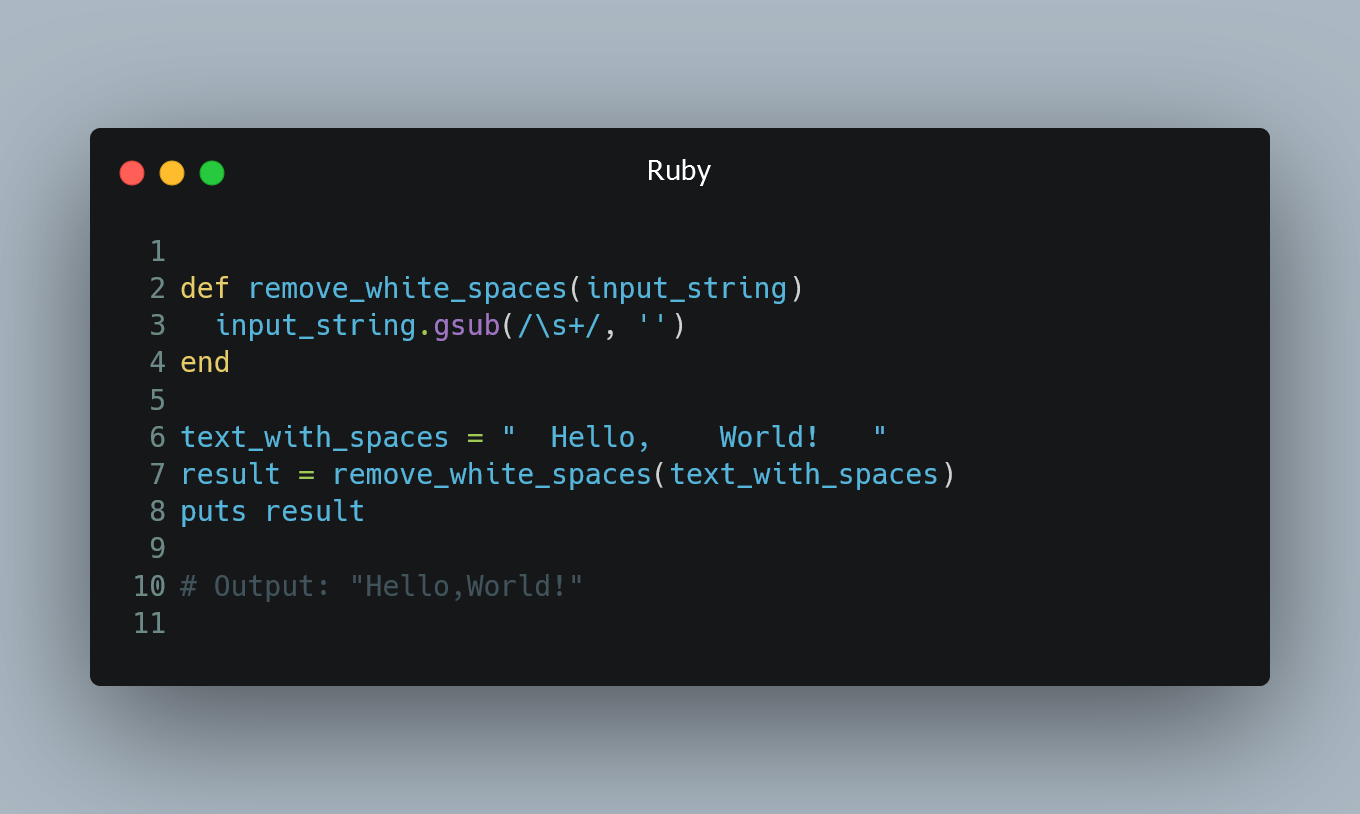 Ruby Function to Remove All White Spaces